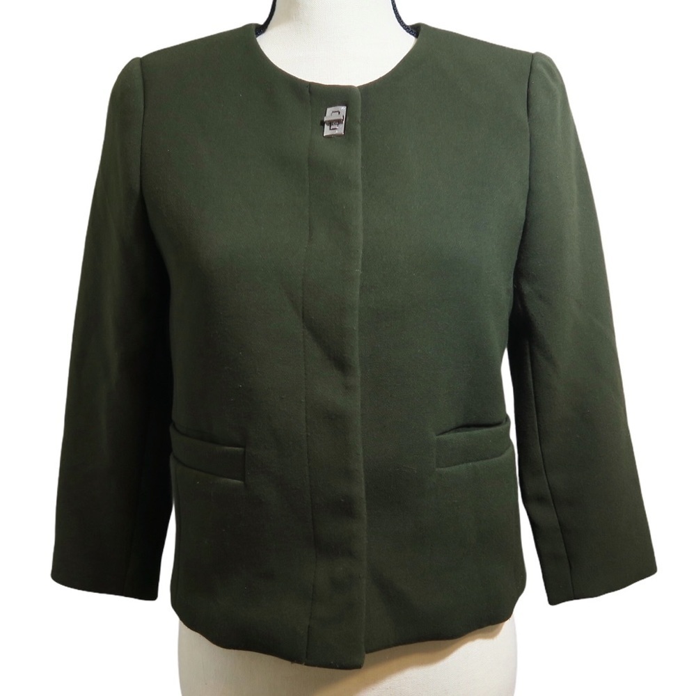 Philosophy Office Blazer Jacket Career Snap Buttons‎ Gossip Girl Olive Green 2